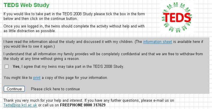 12 and 14 Year web study consent page