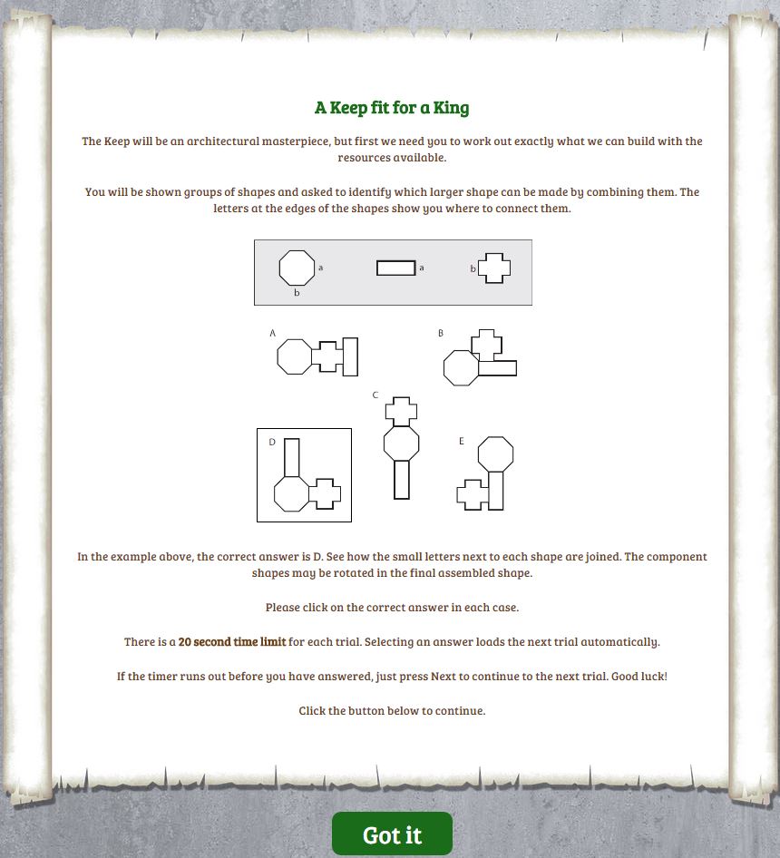 Pattern assembly test instructions