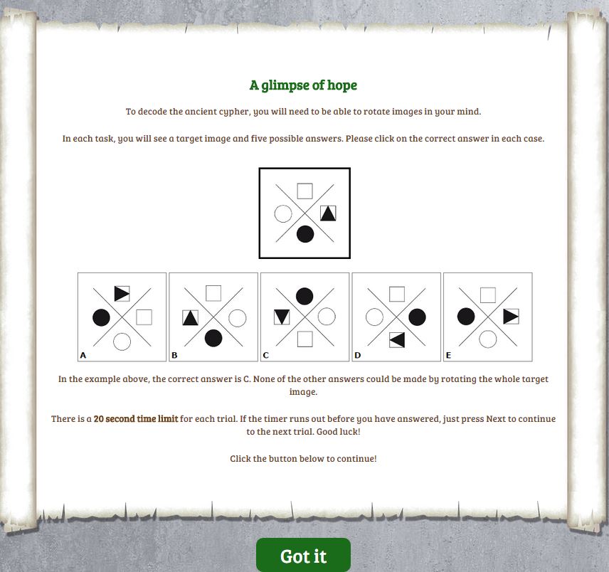 Shape rotation test instructions